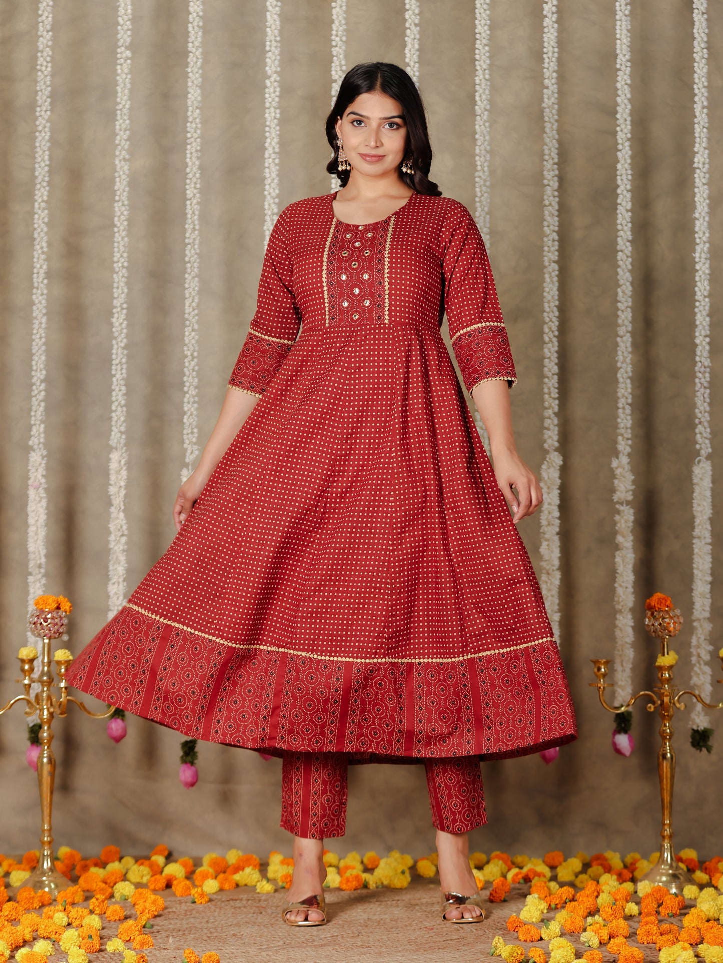 Soft Cotton Polka Anarkali Red Kurta