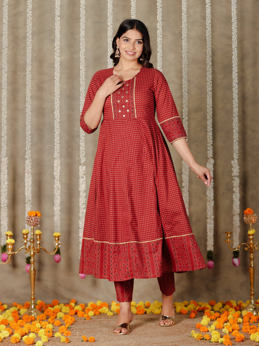 Soft Cotton Polka Anarkali Red Kurta