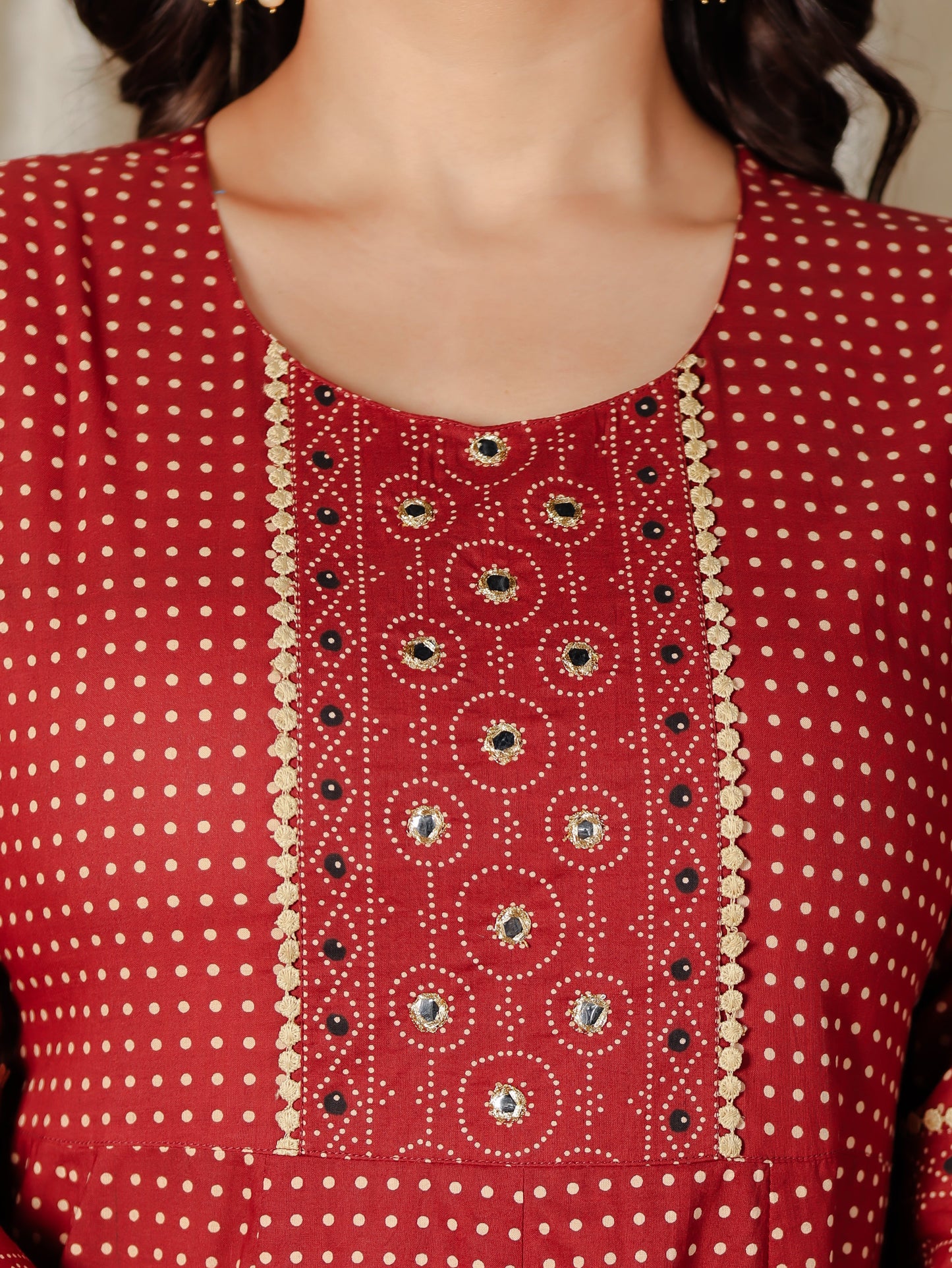 Soft Cotton Polka Anarkali Red Kurta