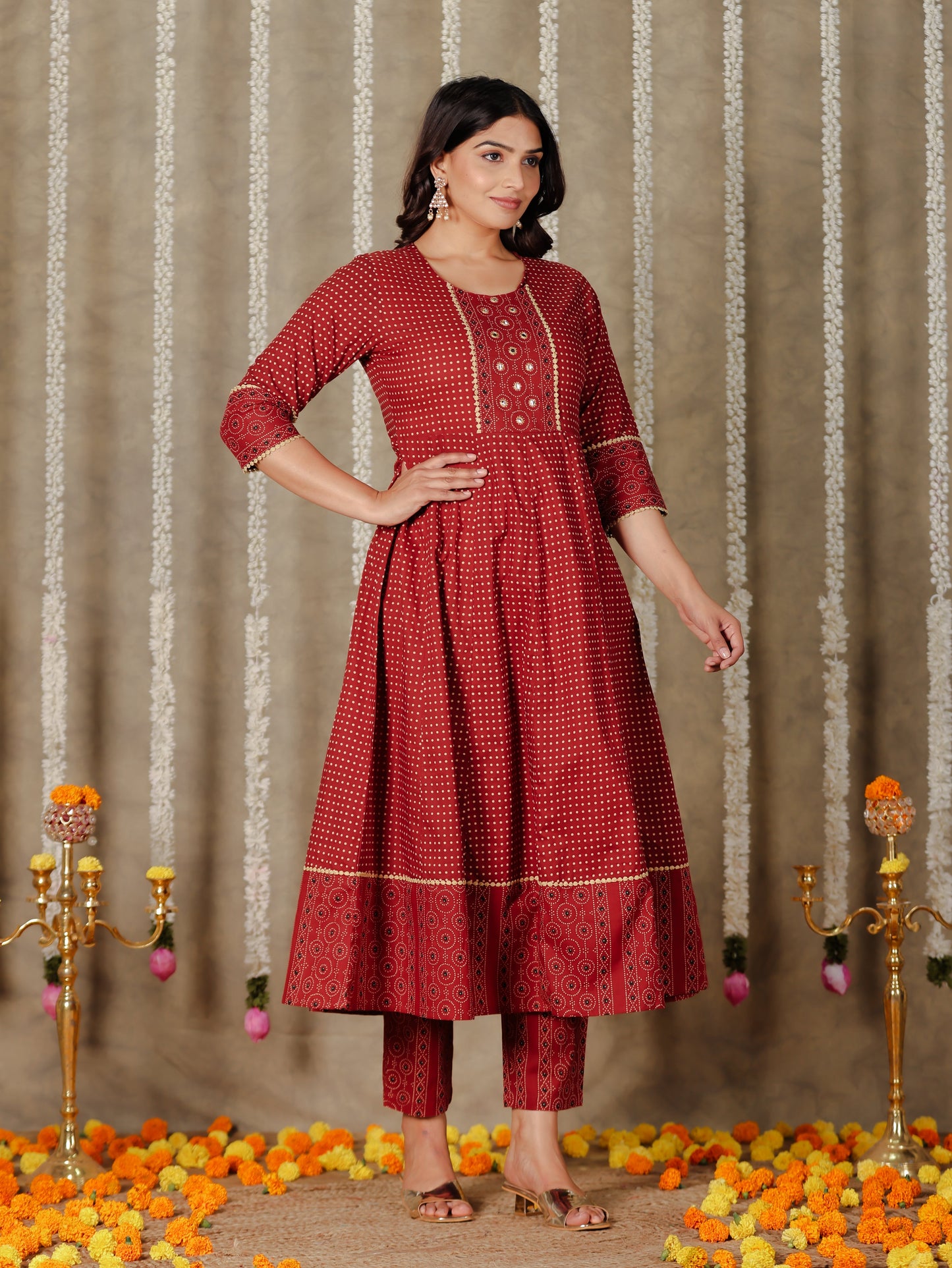 Soft Cotton Polka Anarkali Red Kurta