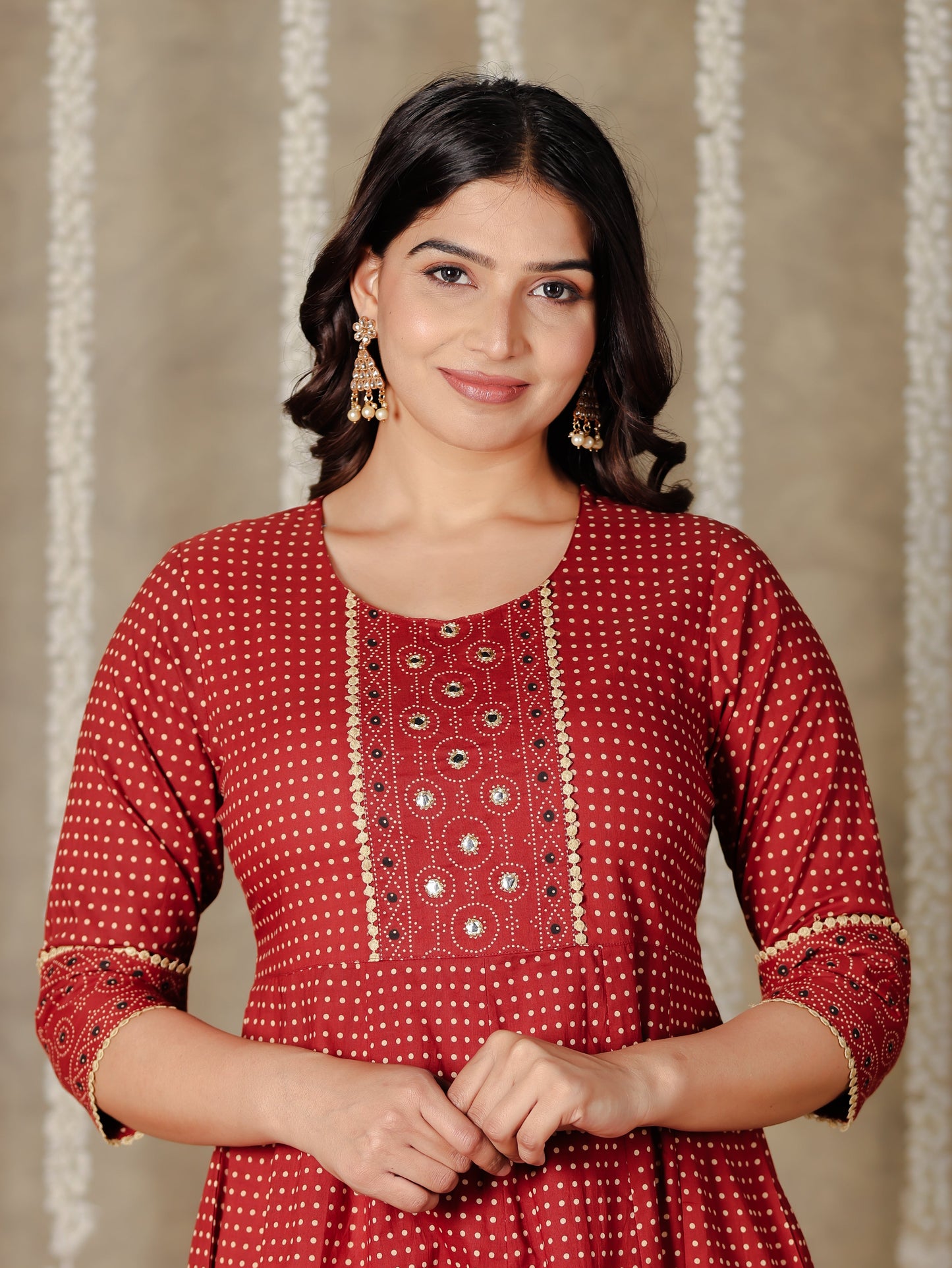 Soft Cotton Polka Anarkali Red Kurta
