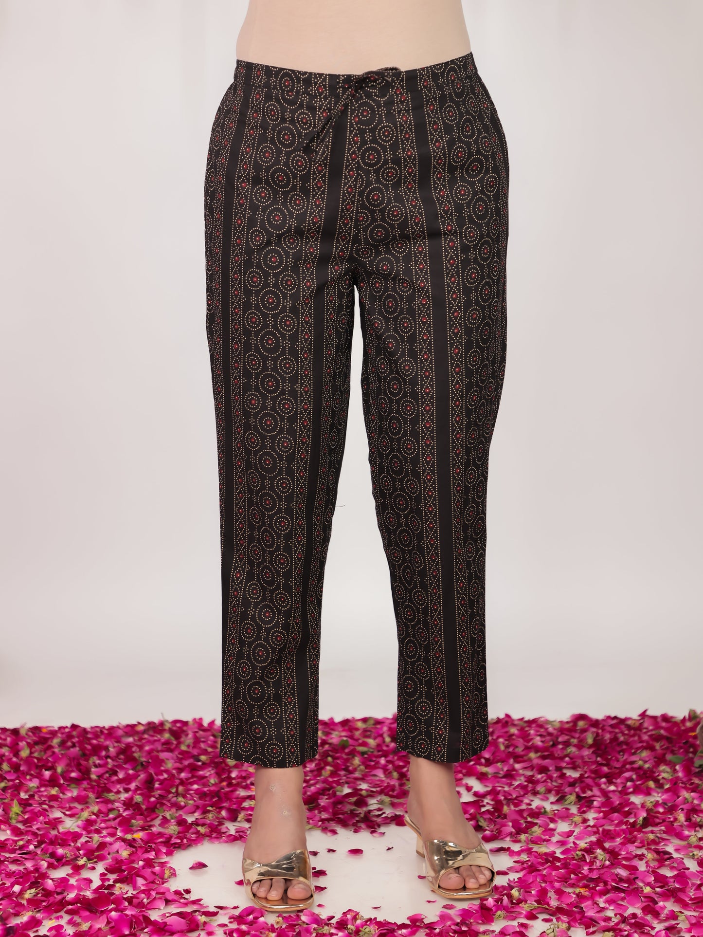 Soft Cotton Geometric Black Tapered Trousers