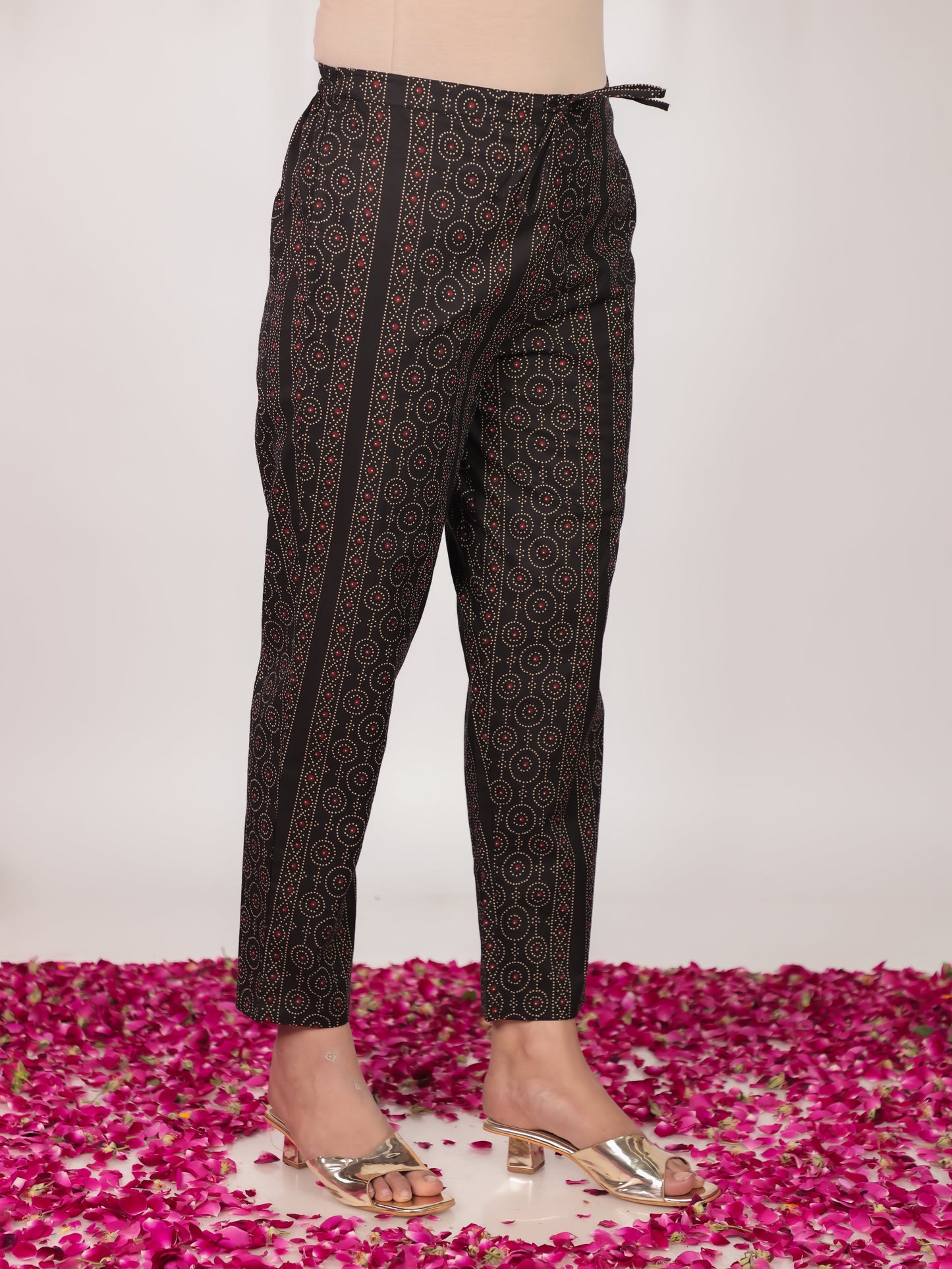 Soft Cotton Geometric Black Tapered Trousers
