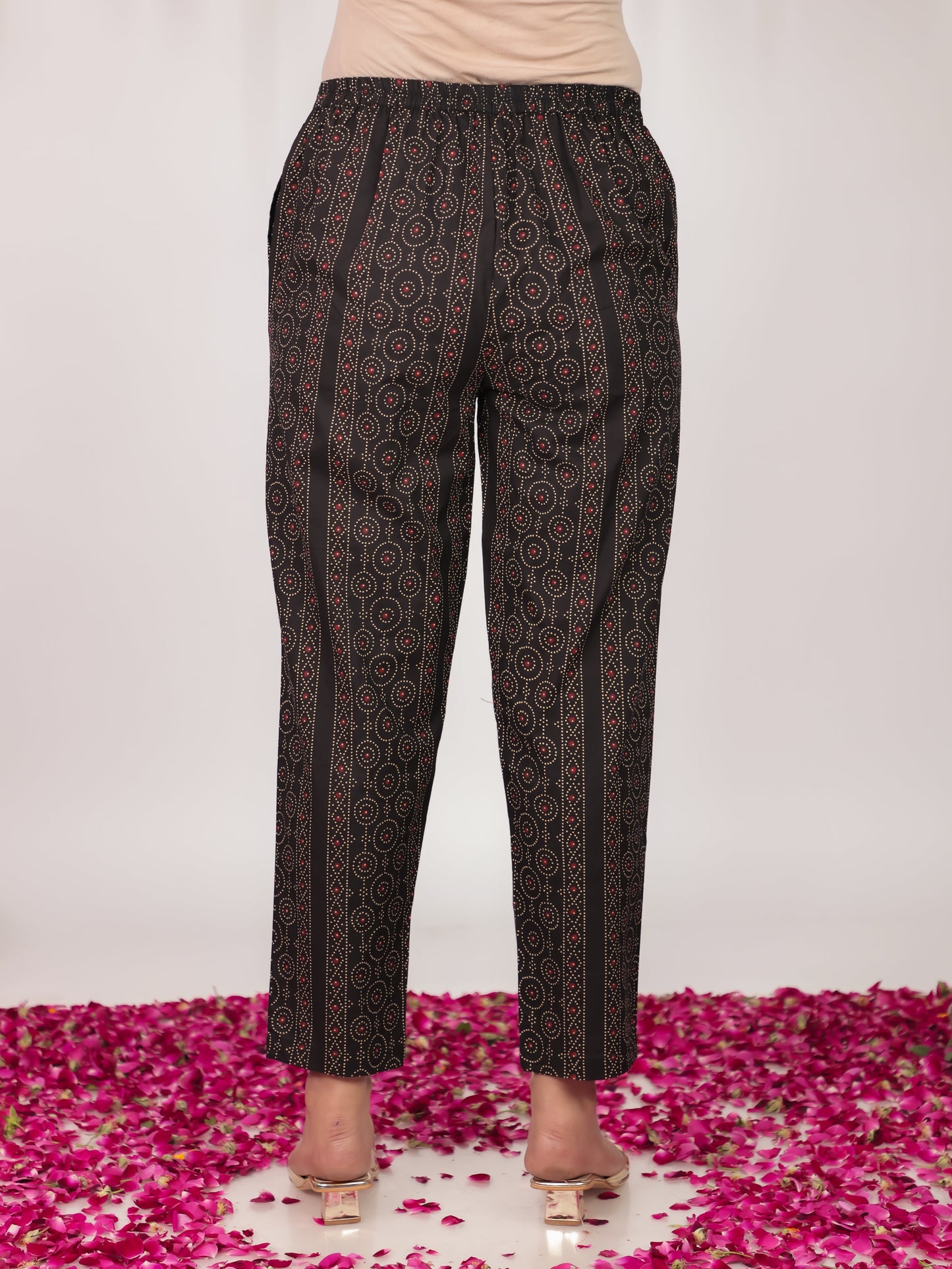 Soft Cotton Geometric Black Tapered Trousers