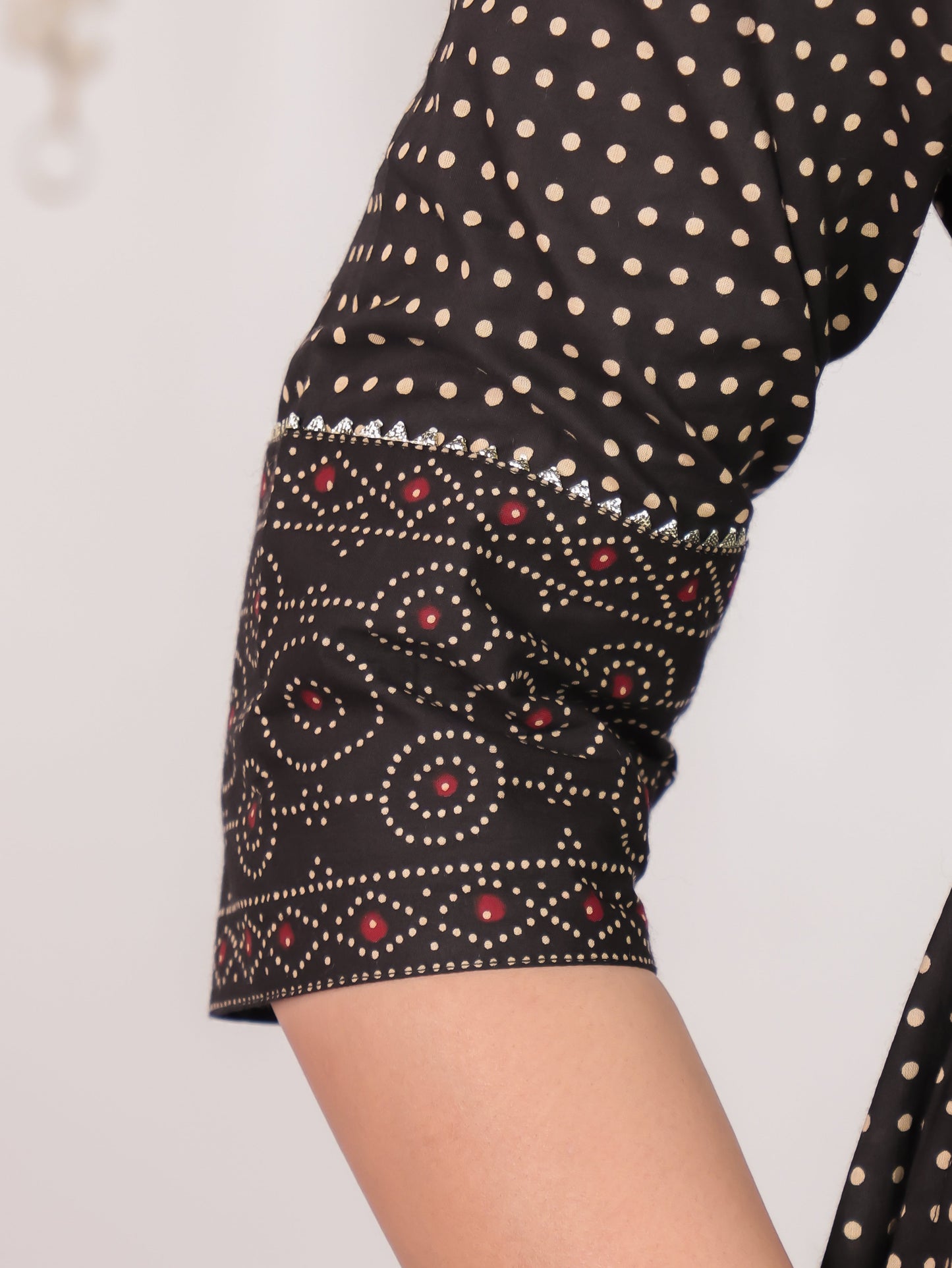 Embroidered Soft Cotton Polka Anarkali Black Kurta