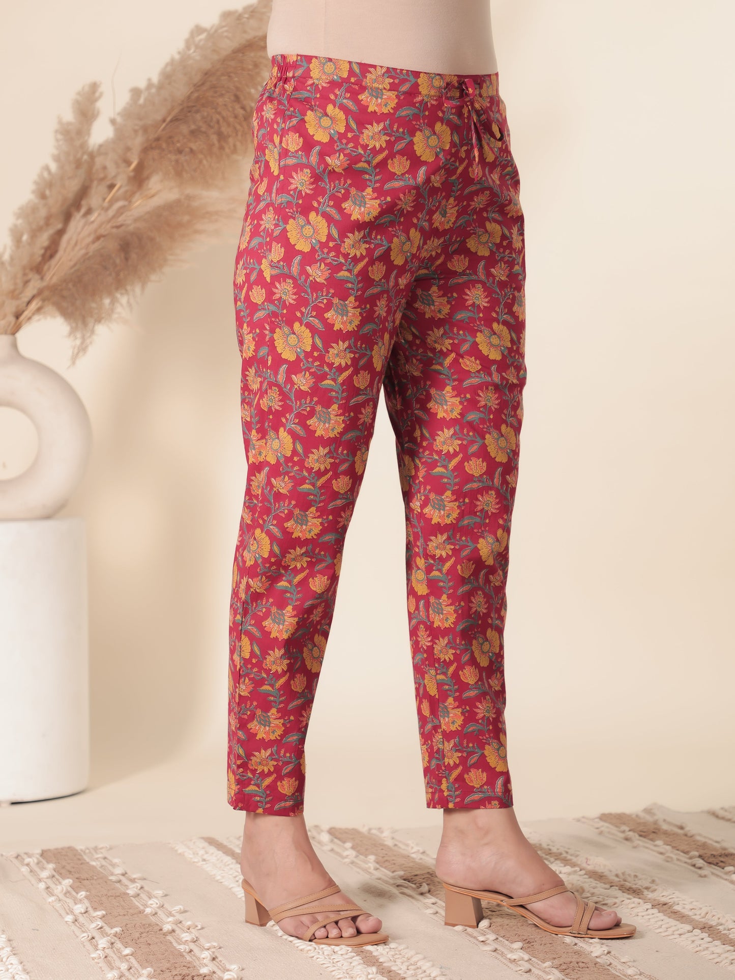 Soft Cotton Floral Straight Red Kurta
