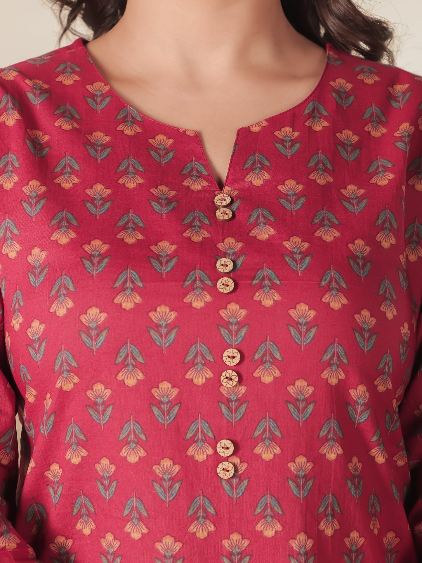 Soft Cotton Floral Straight Red Kurta