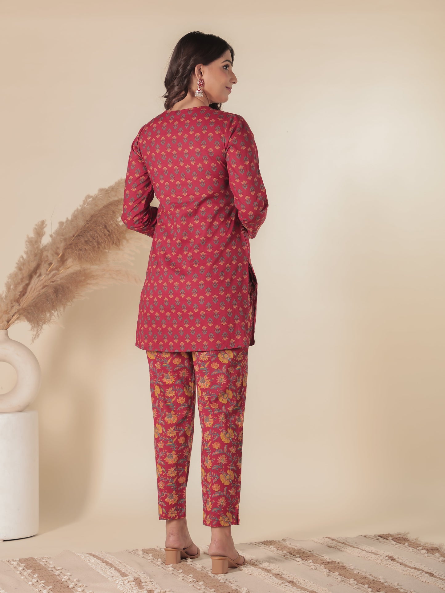 Soft Cotton Floral Straight Red Kurta