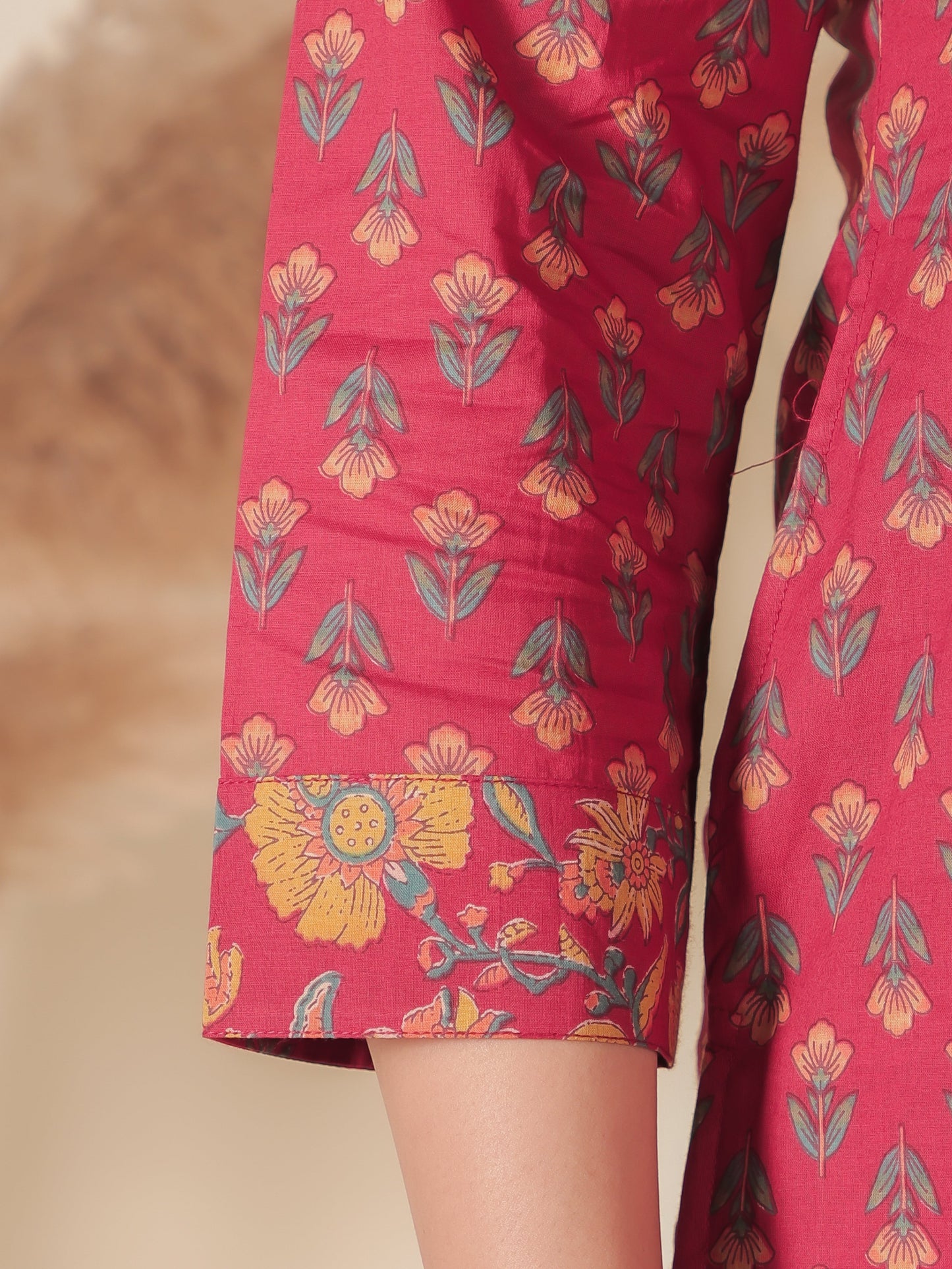 Soft Cotton Floral Straight Red Kurta