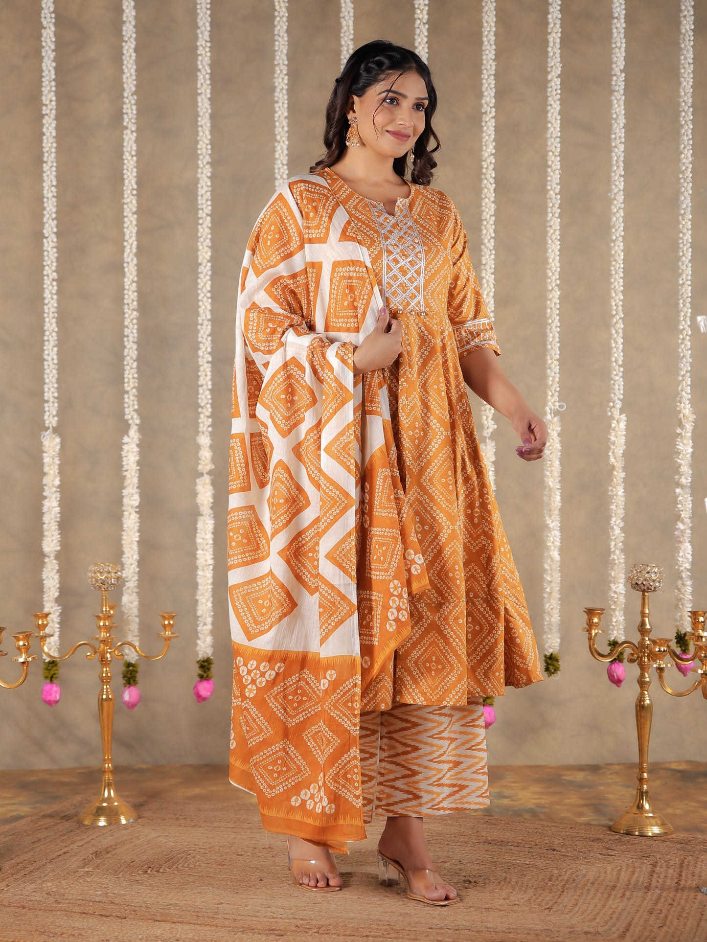 Voile Cotton Bandhani Cream Dupatta