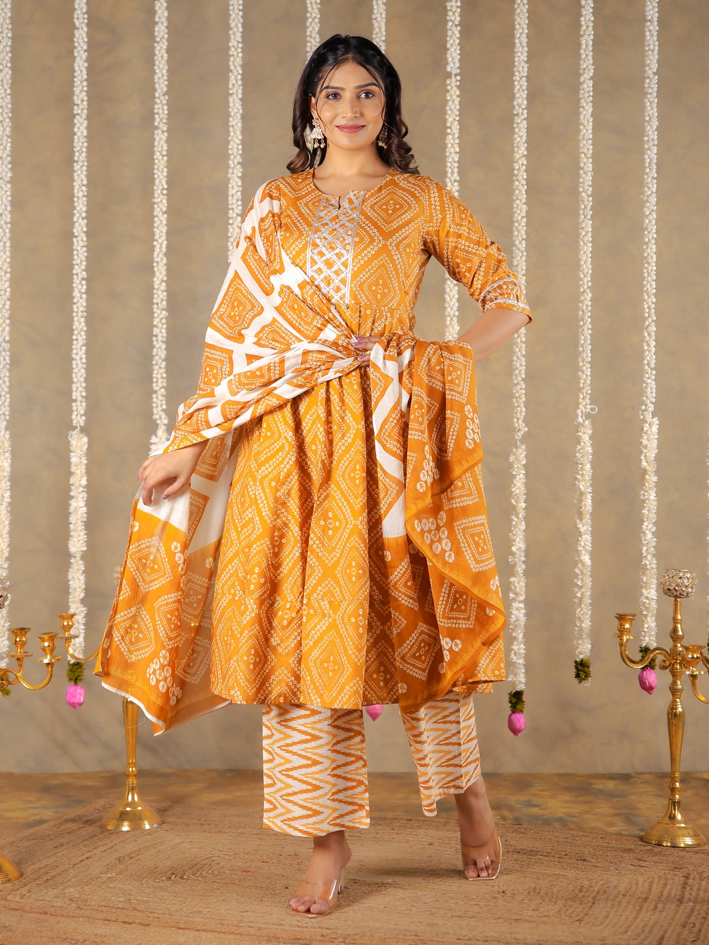 Voile Cotton Bandhani Cream Dupatta