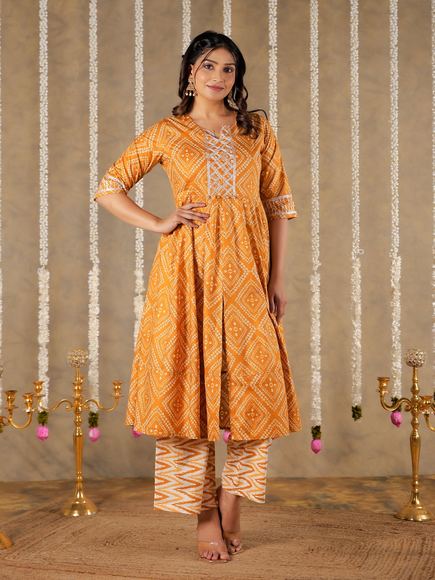 Soft Cotton Bandhani Anarkali Yellow Kurta
