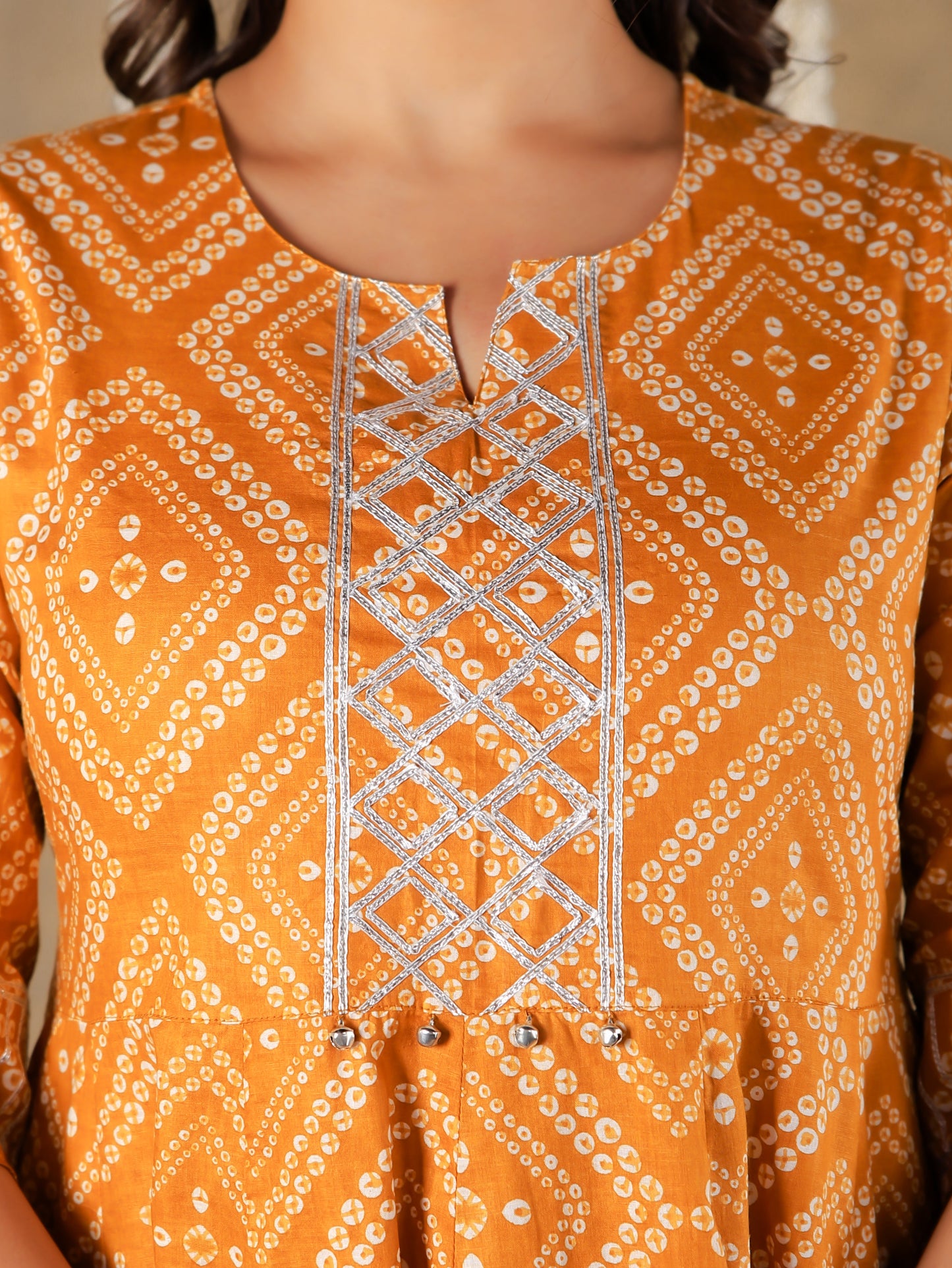Soft Cotton Bandhani Anarkali Yellow Kurta