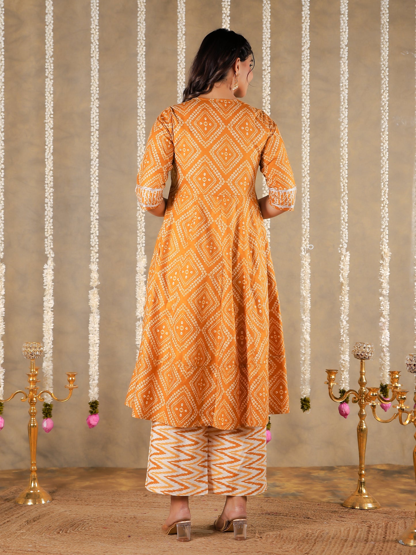 Soft Cotton Bandhani Anarkali Yellow Kurta