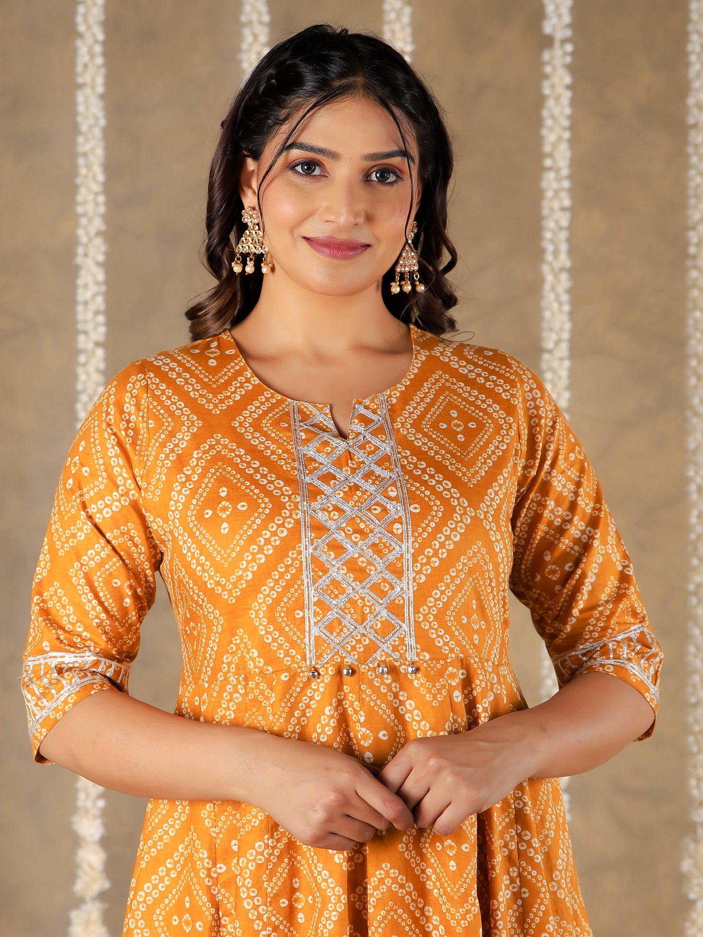 Soft Cotton Bandhani Anarkali Yellow Kurta