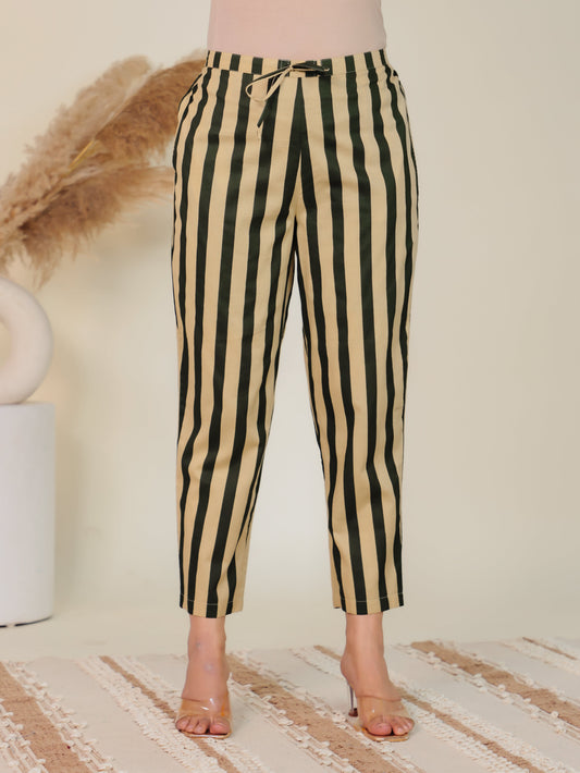Soft Cotton Striped Cream Tapered Trousers