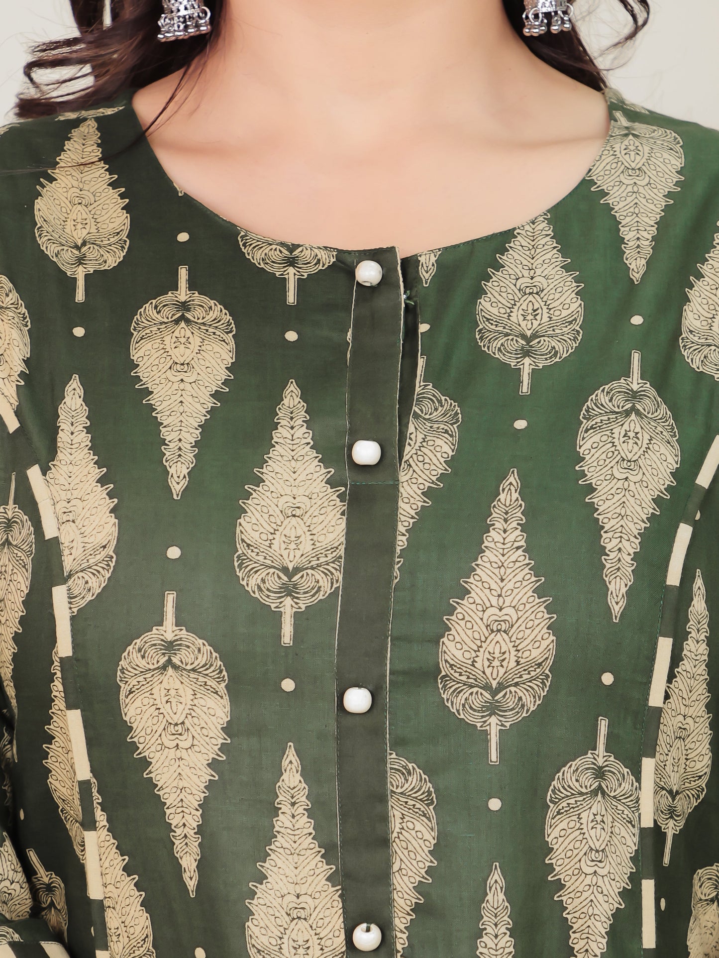 Soft Cotton Floral A-line Green Kurta