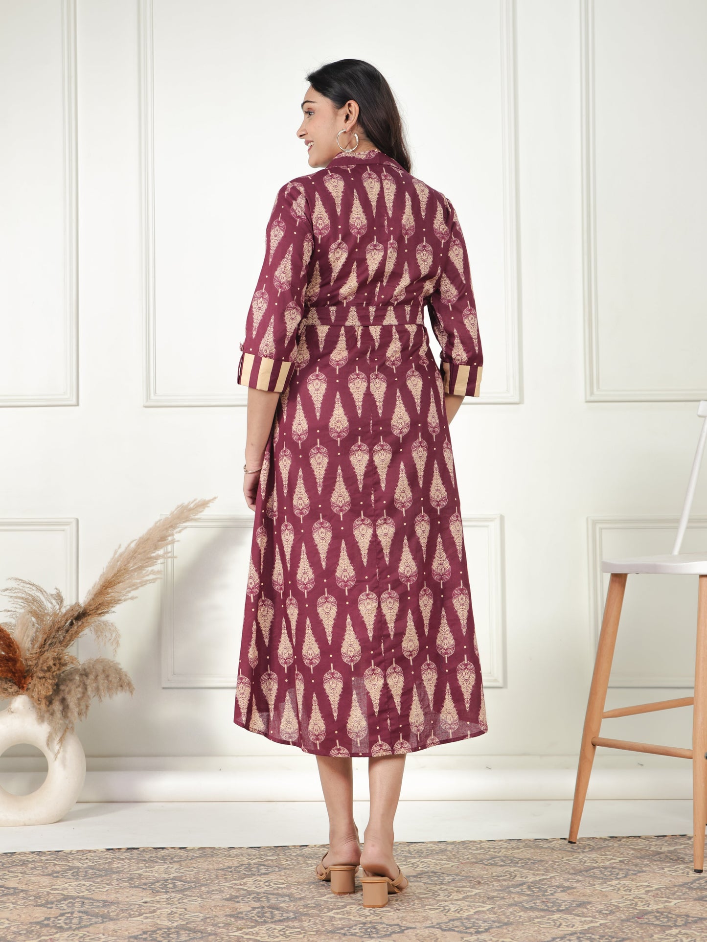 Soft Cotton Foliage Flared Purple Dress