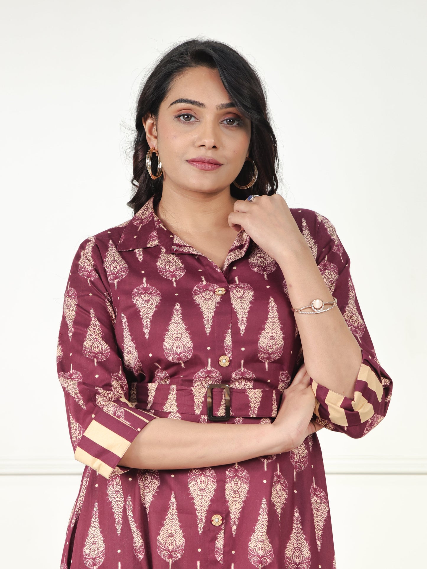 Soft Cotton Foliage Flared Purple Dress