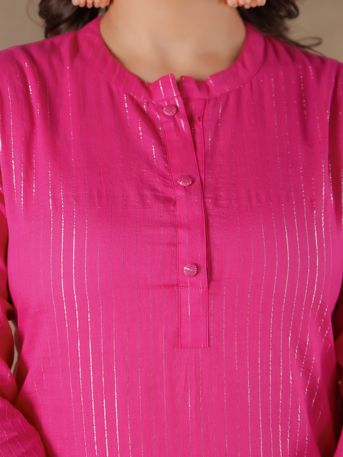Lurex Cotton Solid Straight Pink Kurta