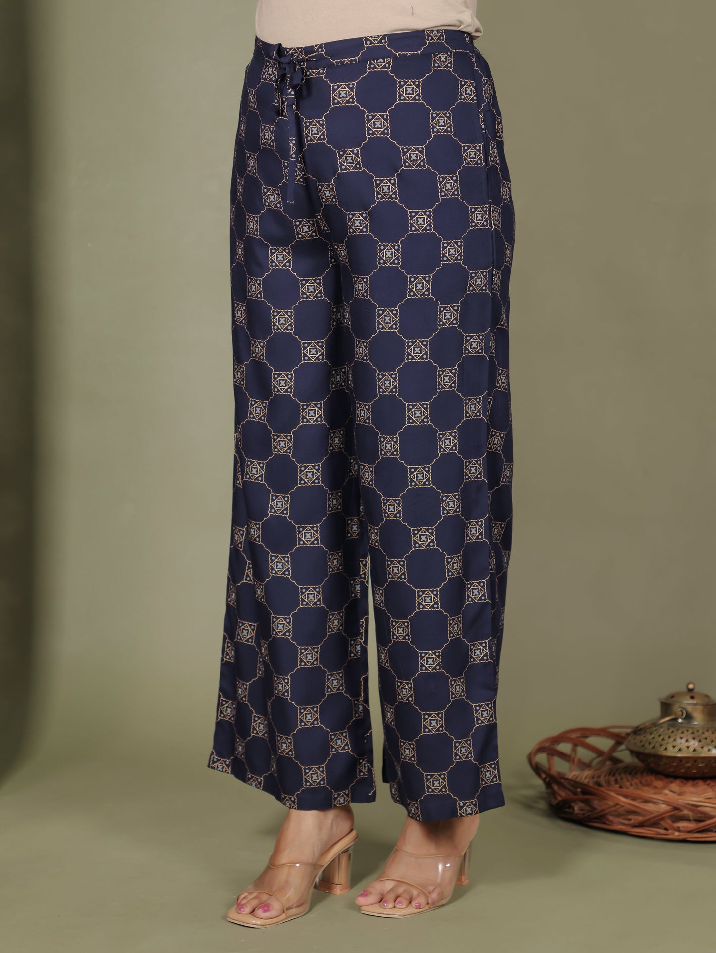 Embroidered Viscose Geometric Anarkali Blue Kurta