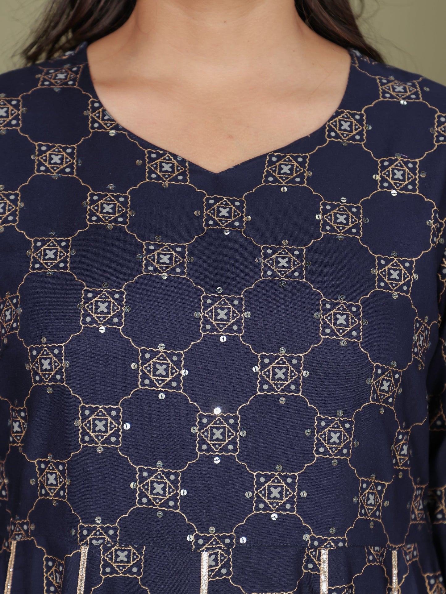 Embroidered Viscose Geometric Anarkali Blue Kurta