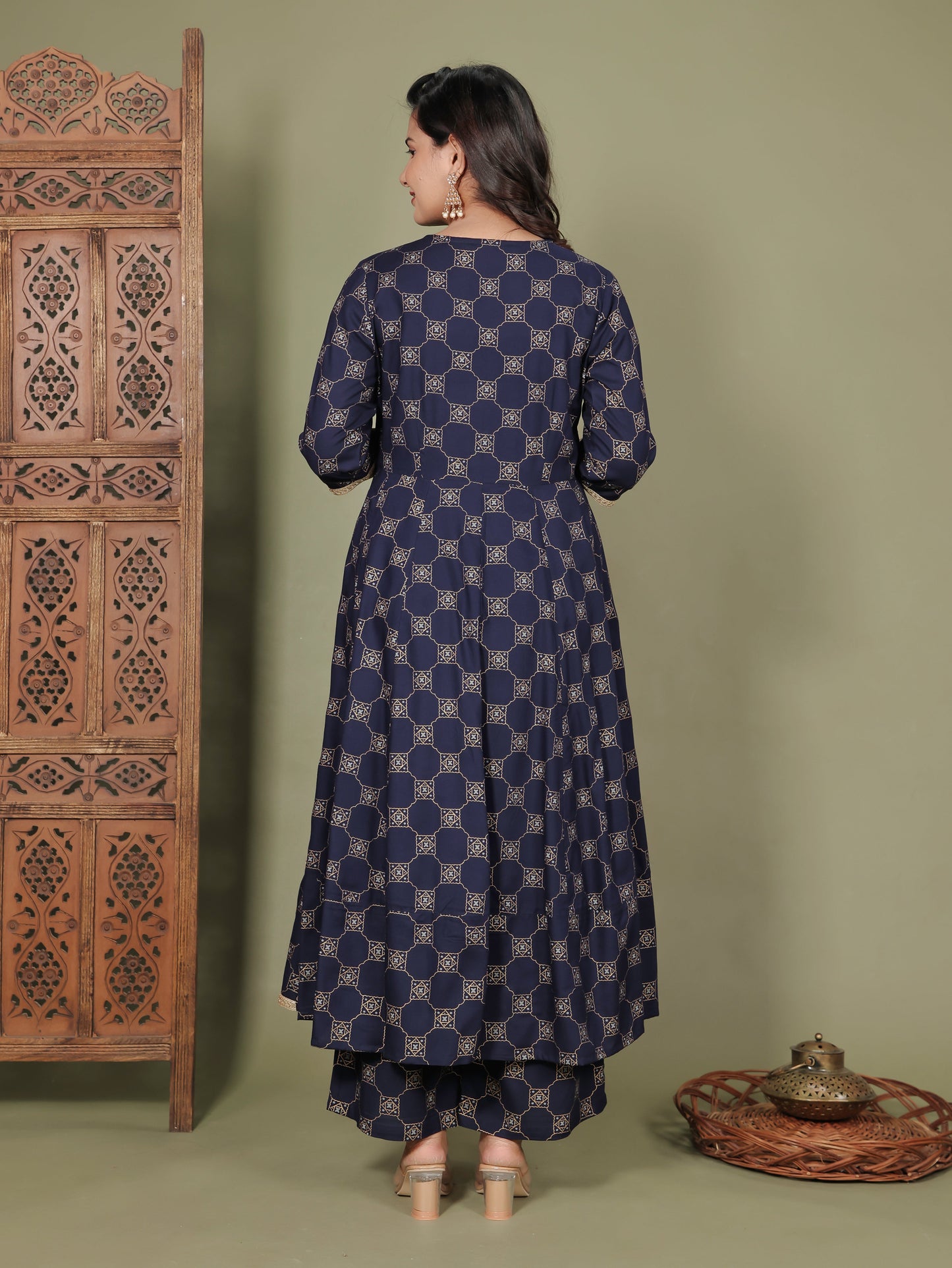 Embroidered Viscose Geometric Anarkali Blue Kurta