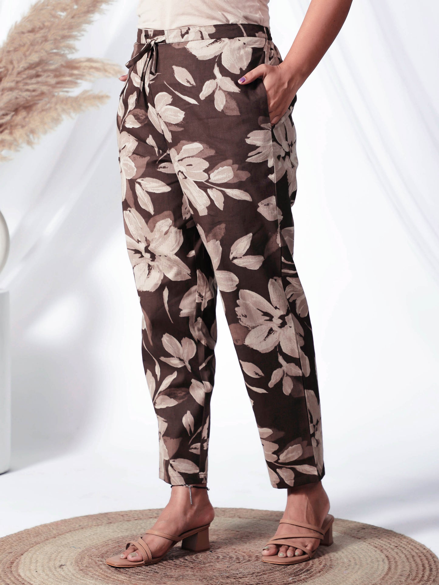 Natural Cotton Floral A-line Brown Kurta