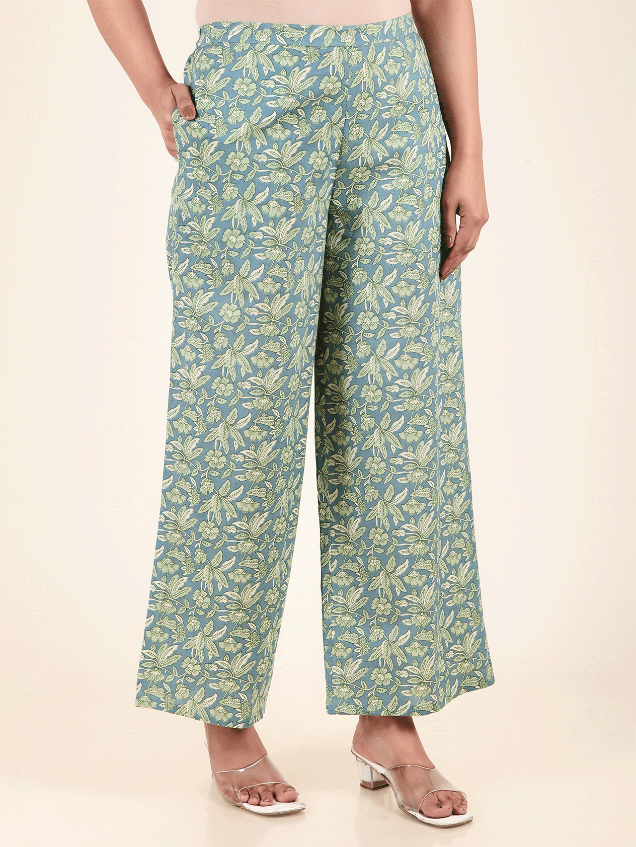 Soft Cotton Floral Straight Blue Kurta