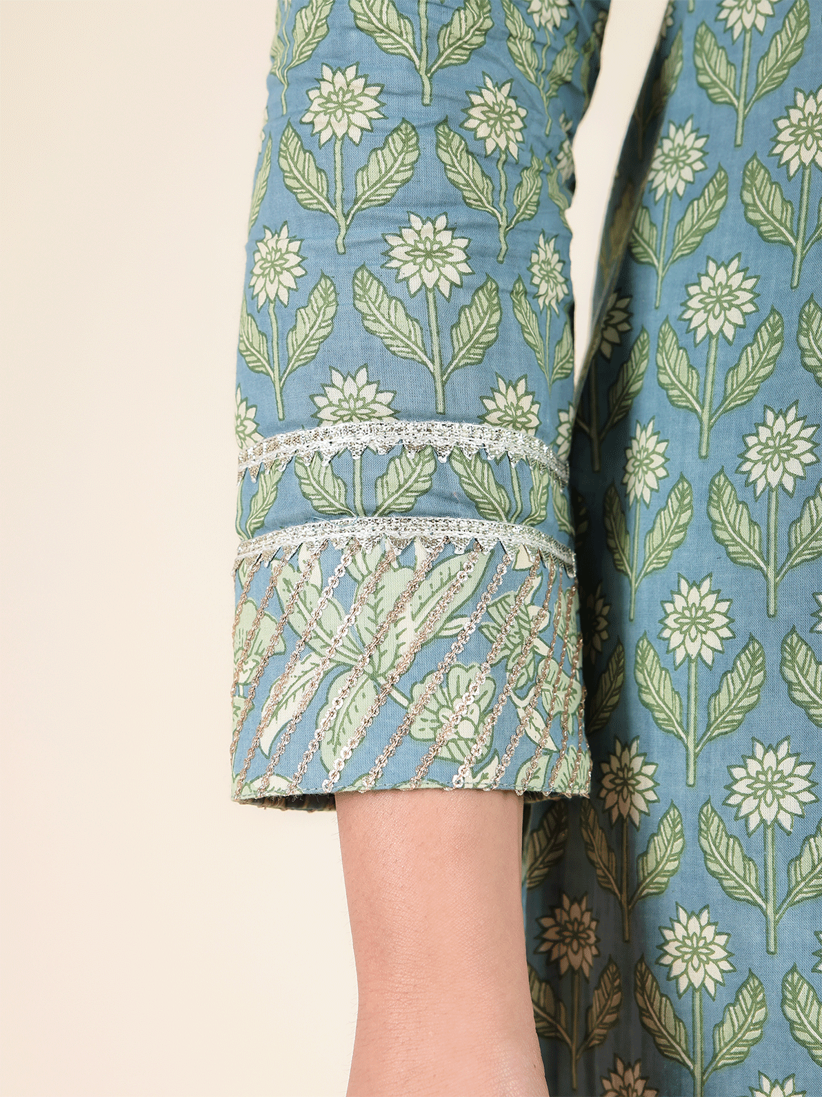 Soft Cotton Floral Straight Blue Kurta