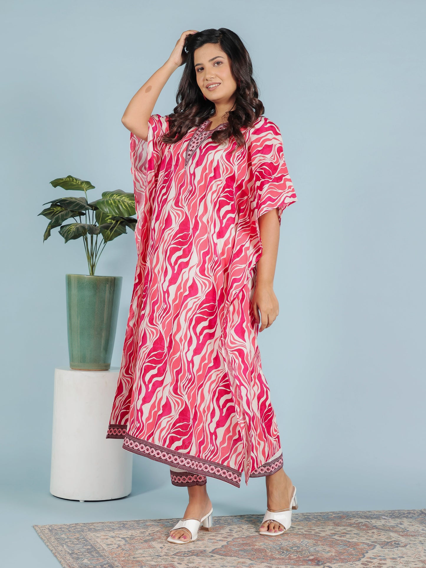 Embroidered Soft Cotton Abstract Kaftan Multicolor Kurta