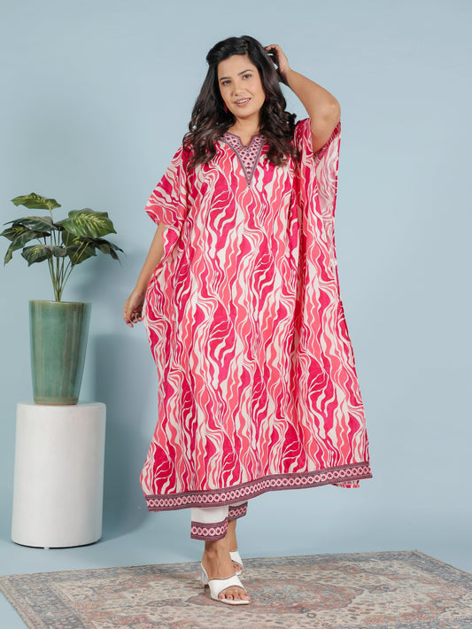 Embroidered Soft Cotton Abstract Kaftan Multicolor Kurta