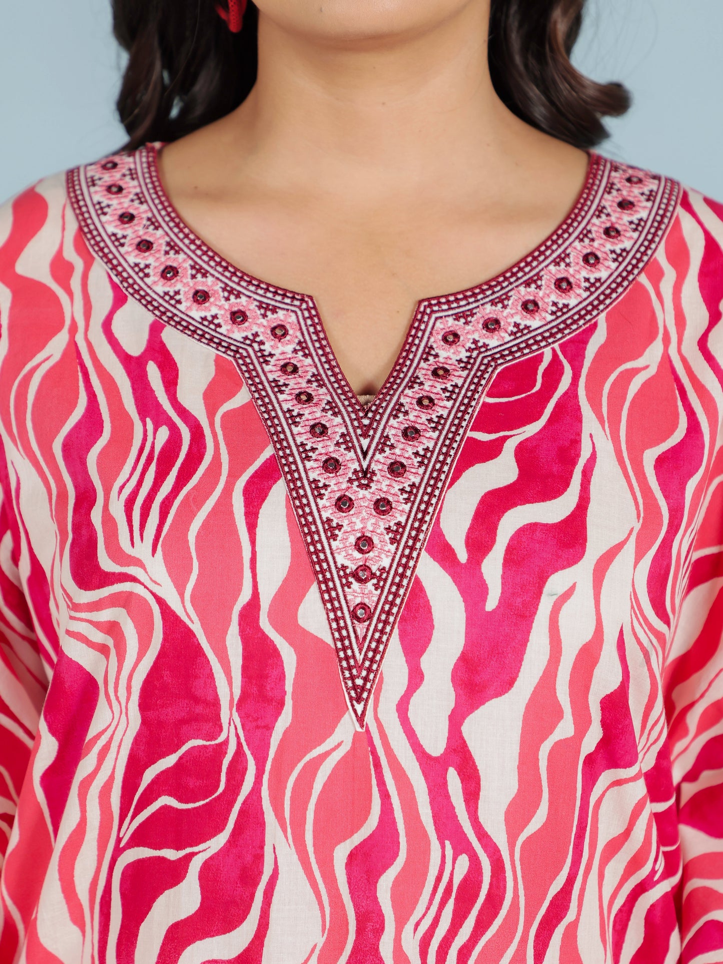 Embroidered Soft Cotton Abstract Kaftan Multicolor Kurta