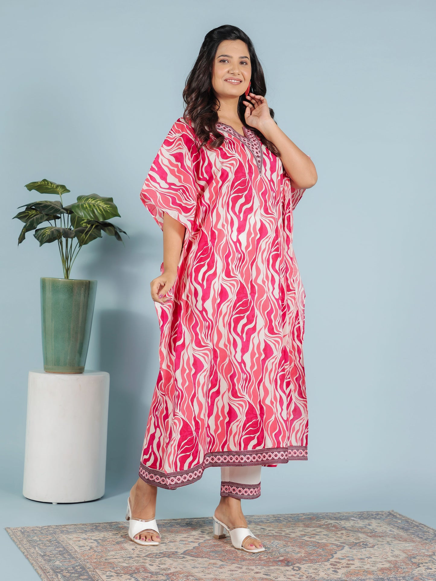 Embroidered Soft Cotton Abstract Kaftan Multicolor Kurta