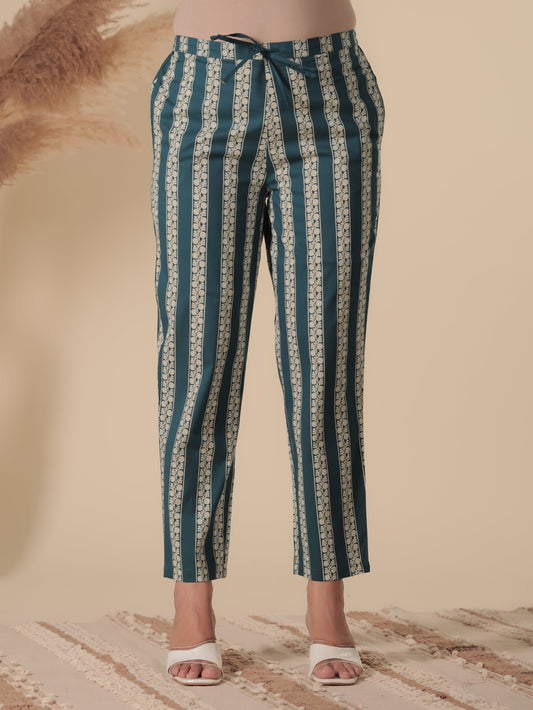 Soft Cotton Striped Blue Tapered Trousers