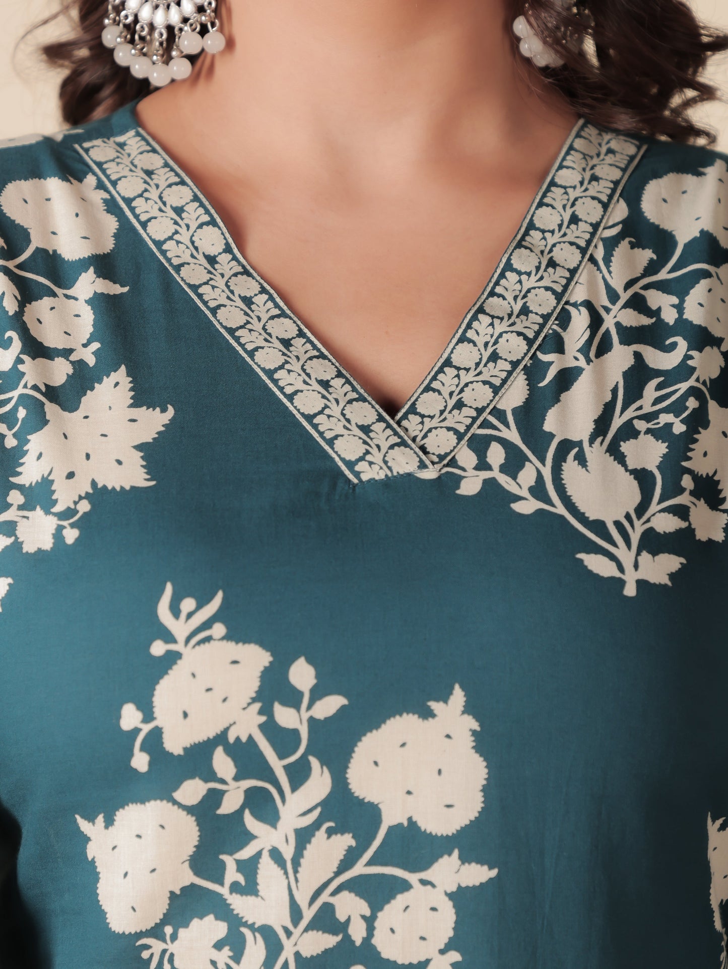 Soft Cotton Floral Straight Blue Kurta
