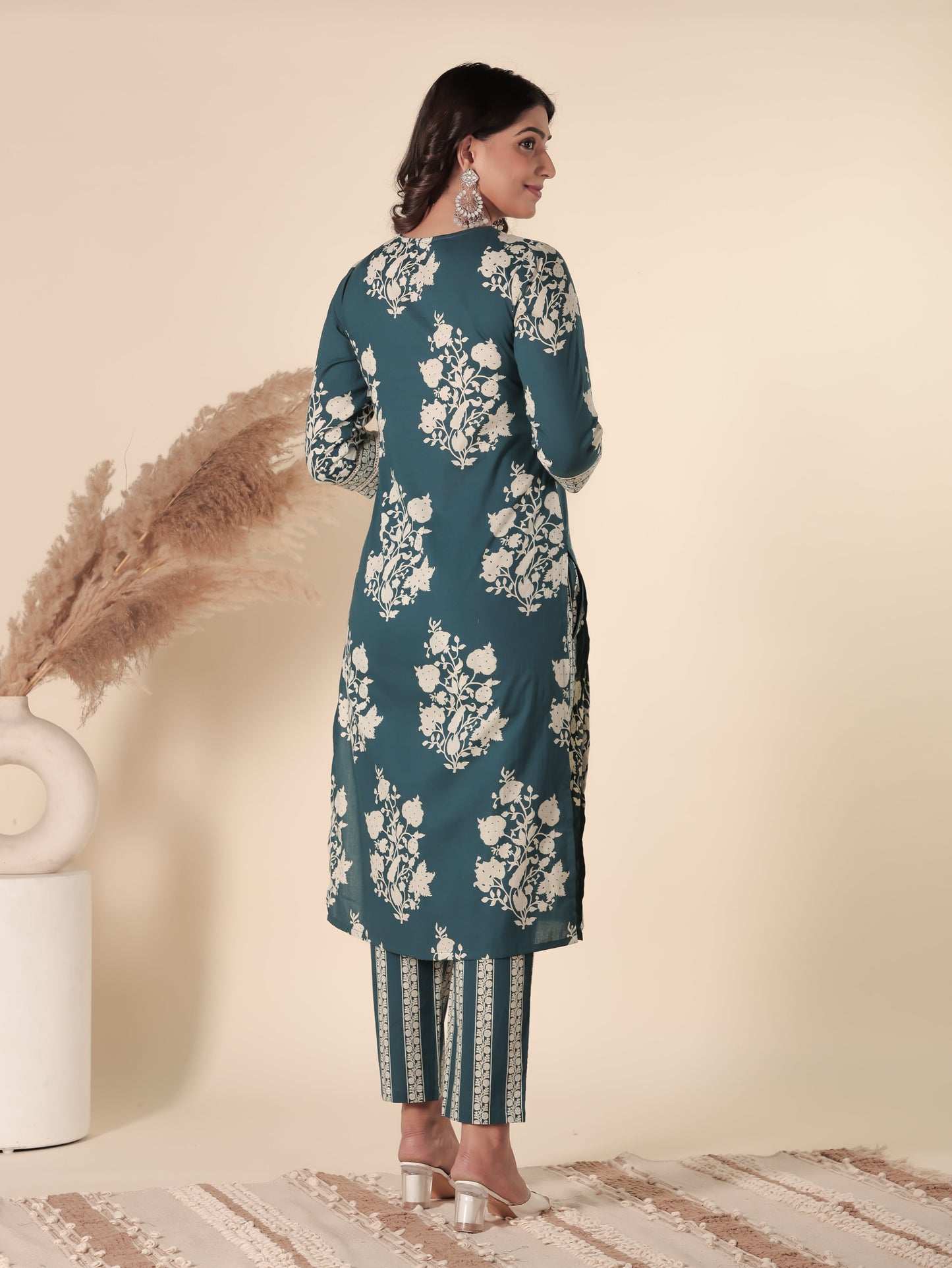 Soft Cotton Floral Straight Blue Kurta