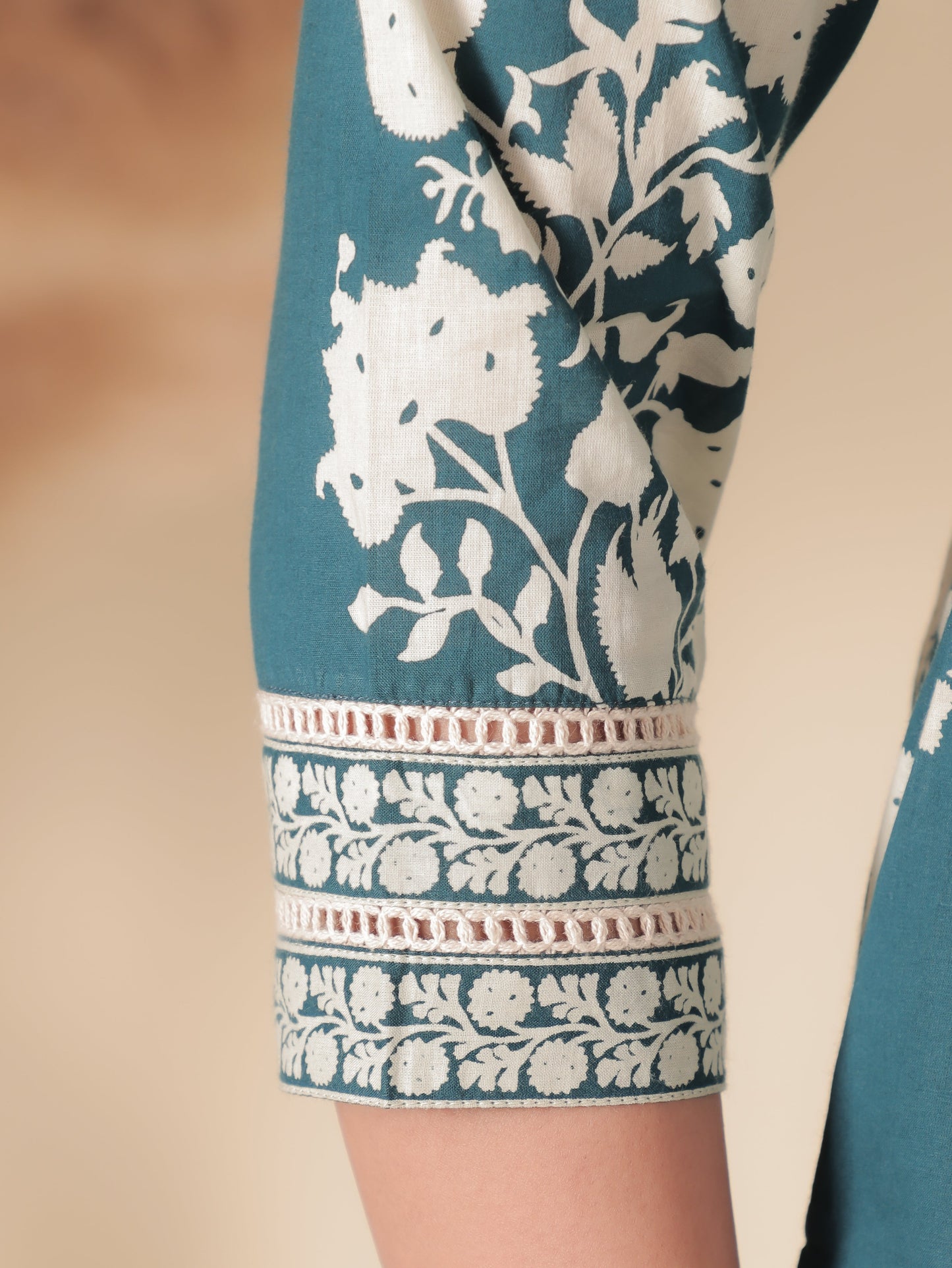 Soft Cotton Floral Straight Blue Kurta