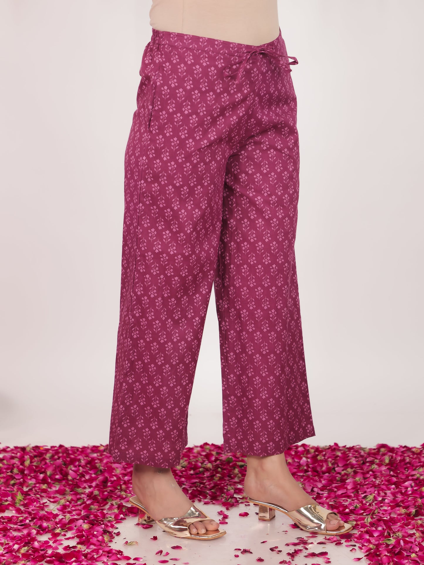 Soft Cotton Floral Anarkali Purple Kurta