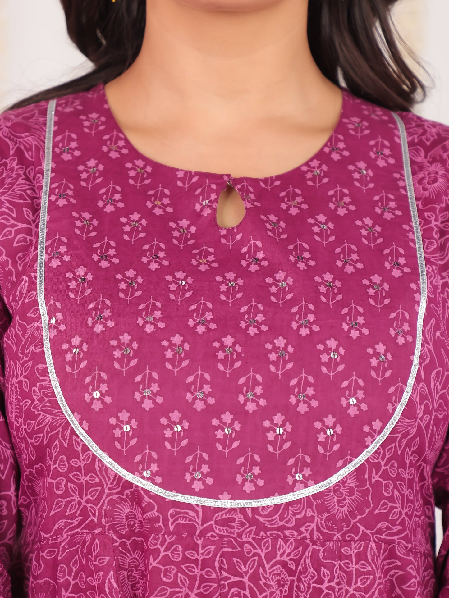 Soft Cotton Floral Anarkali Purple Kurta