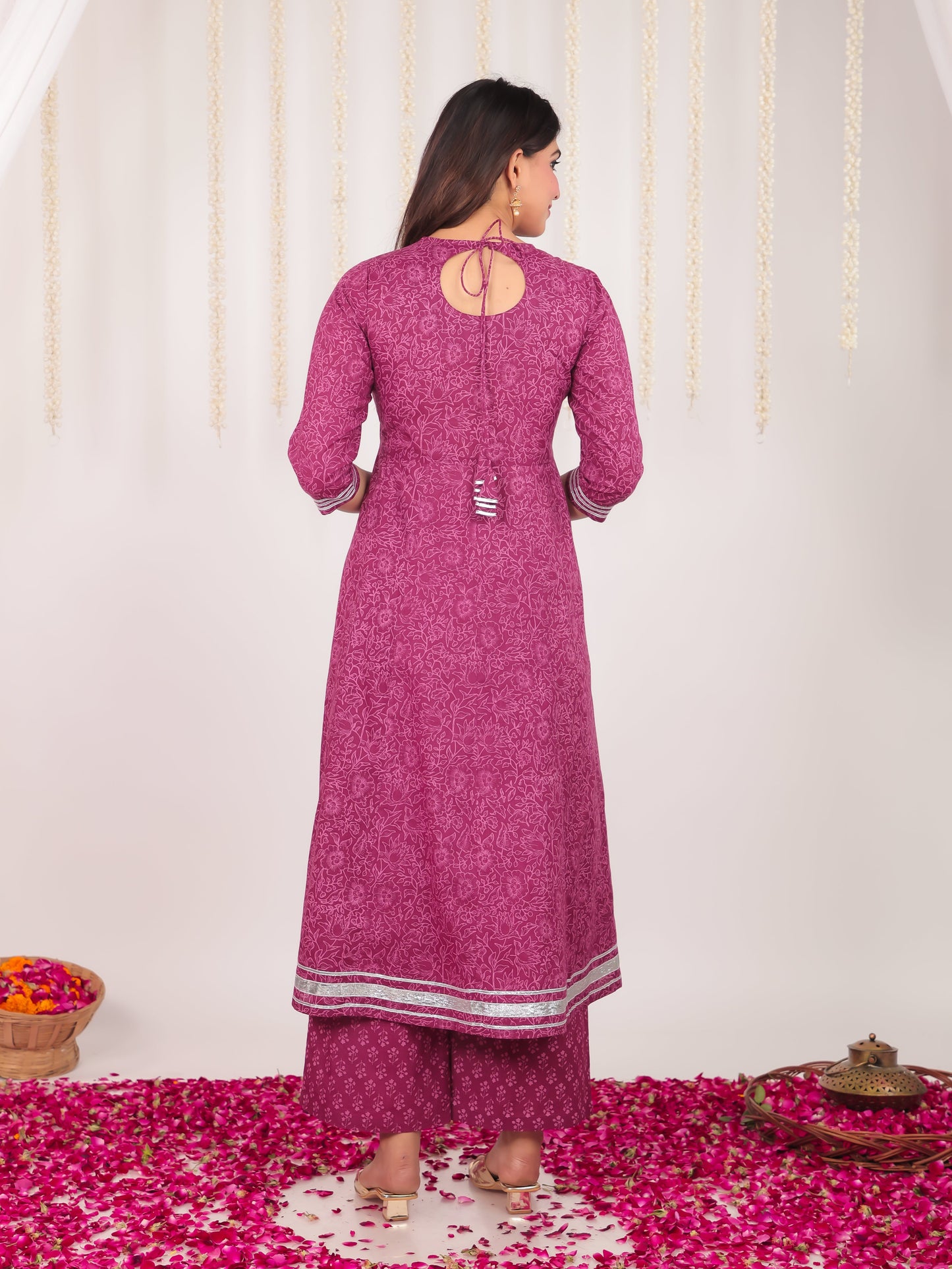 Soft Cotton Floral Anarkali Purple Kurta