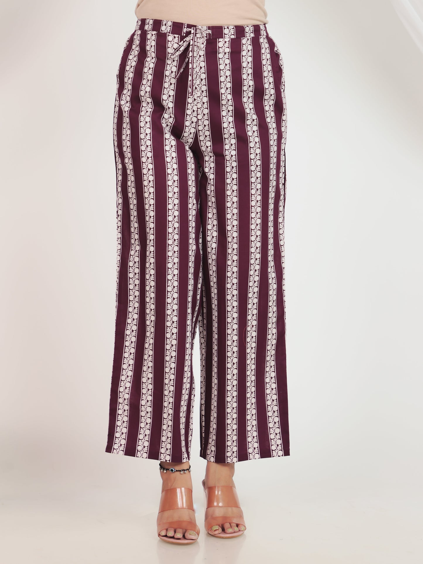 Soft Cotton Striped Purple Straight Trousers