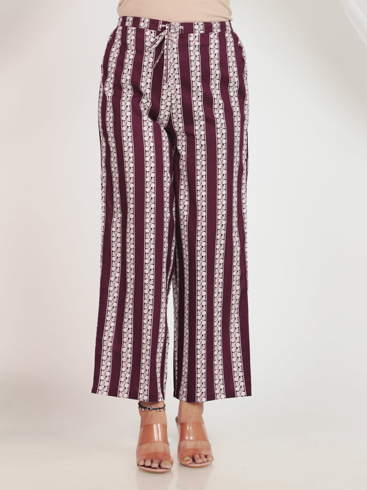 Soft Cotton Striped Purple Straight Trousers