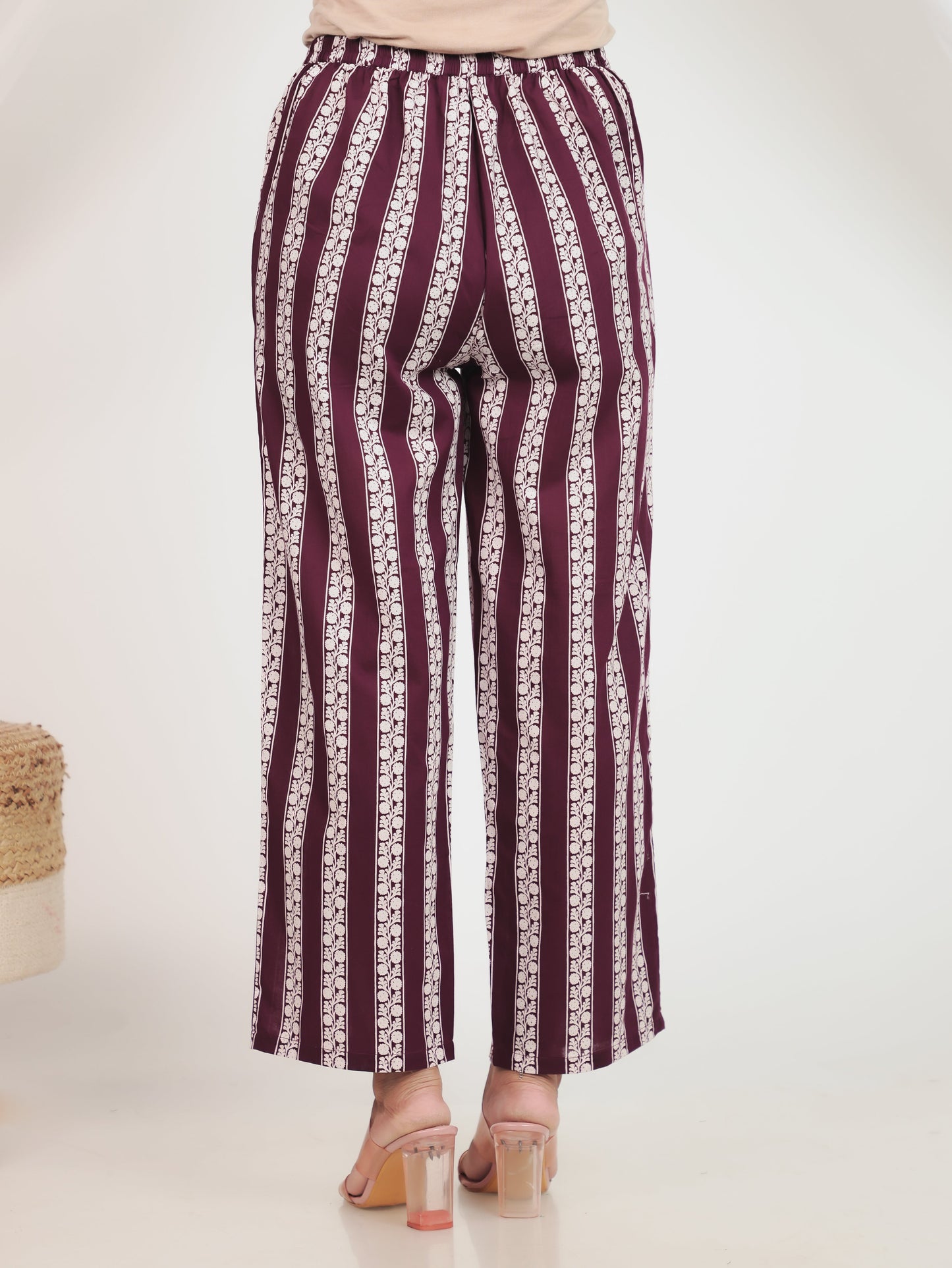 Soft Cotton Striped Purple Straight Trousers