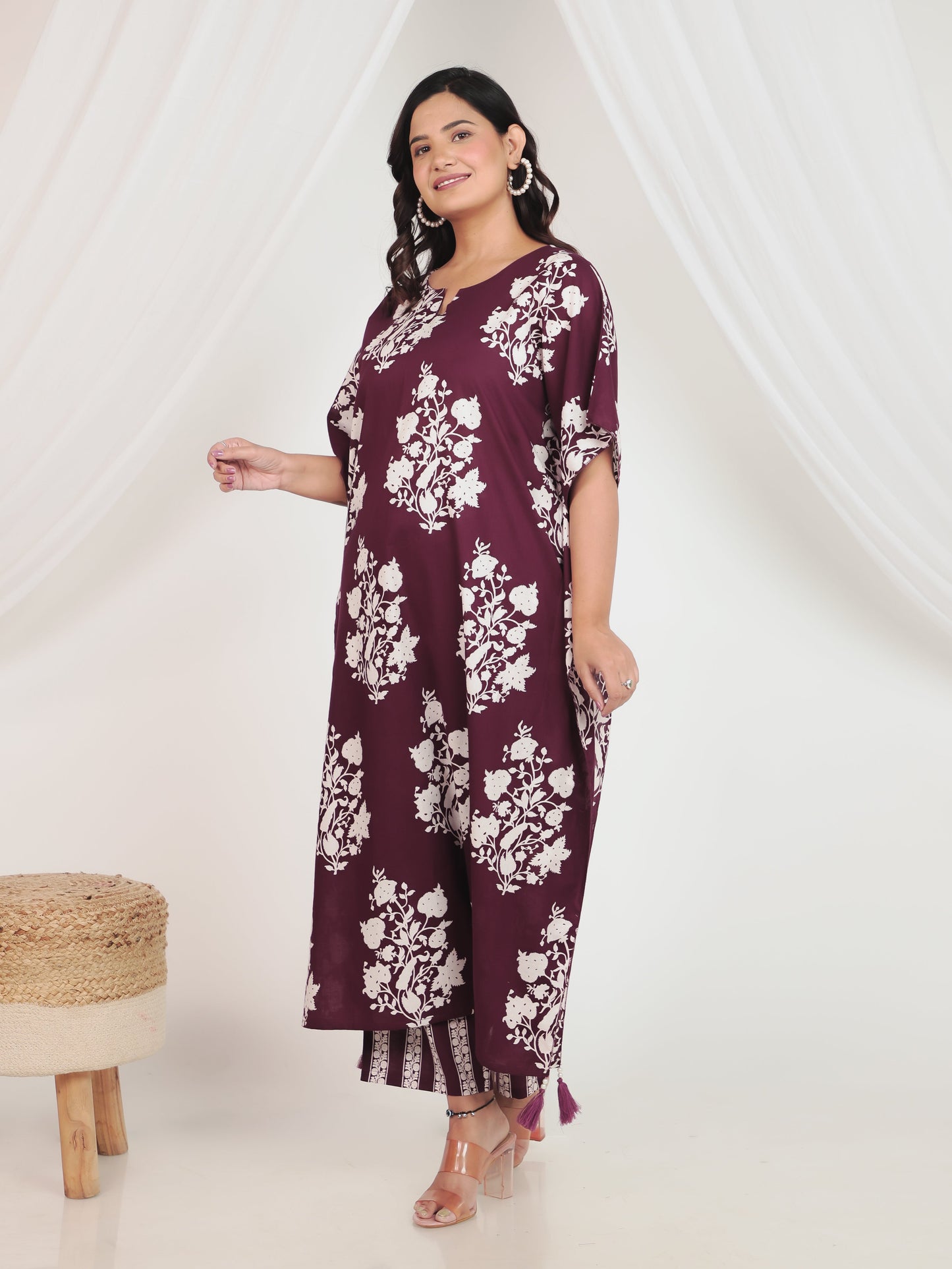 Soft Cotton Floral Purple Kaftan