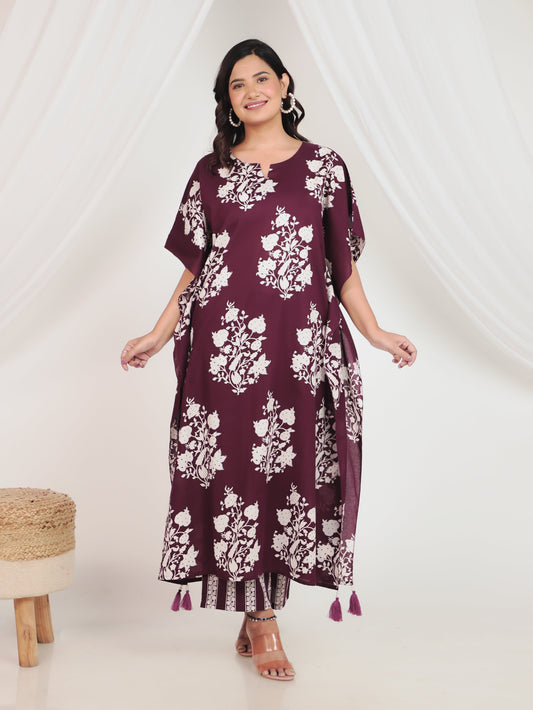 Soft Cotton Floral Purple Kaftan