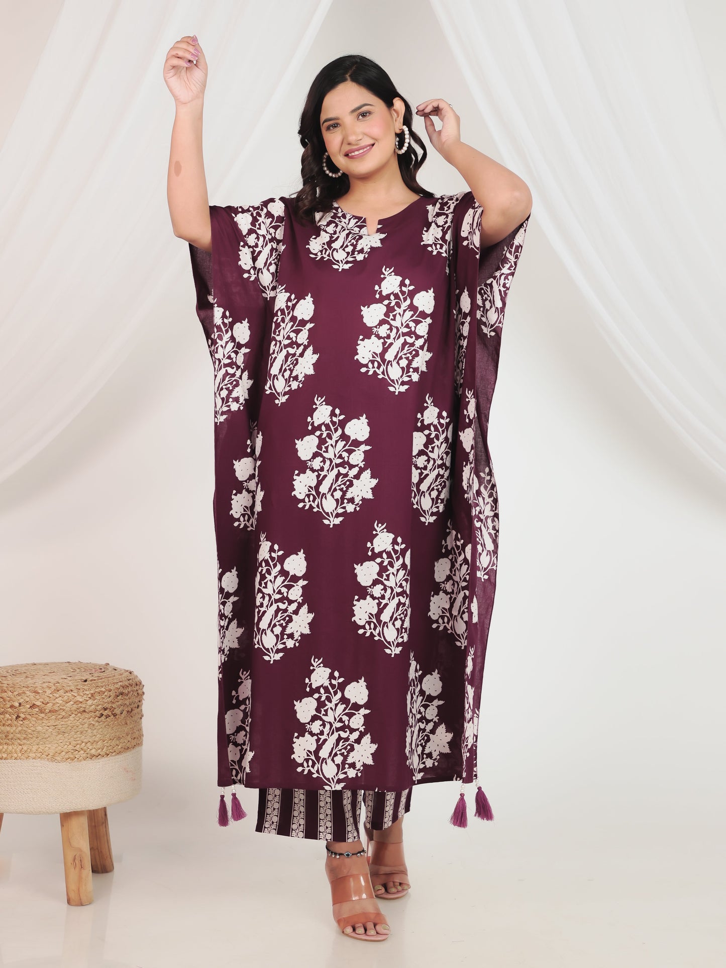 Soft Cotton Floral Purple Kaftan