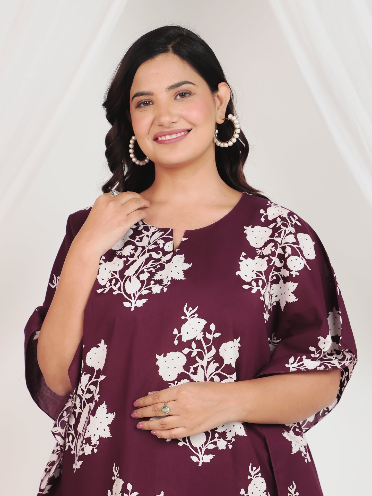 Soft Cotton Floral Purple Kaftan