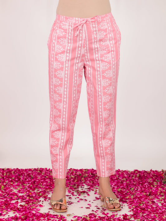 Soft Cotton Block Pink Tapered Trousers