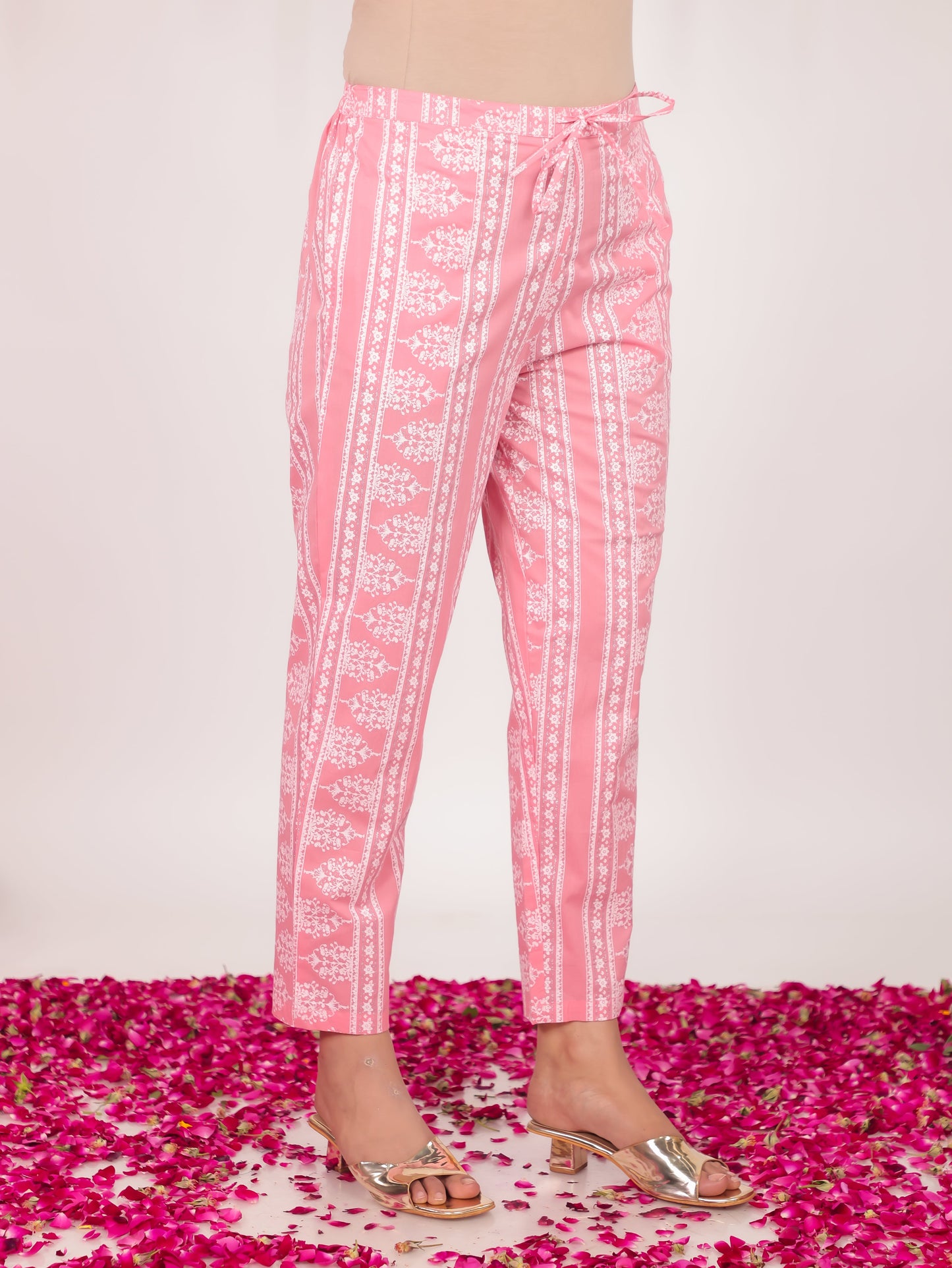 Soft Cotton Block Pink Tapered Trousers